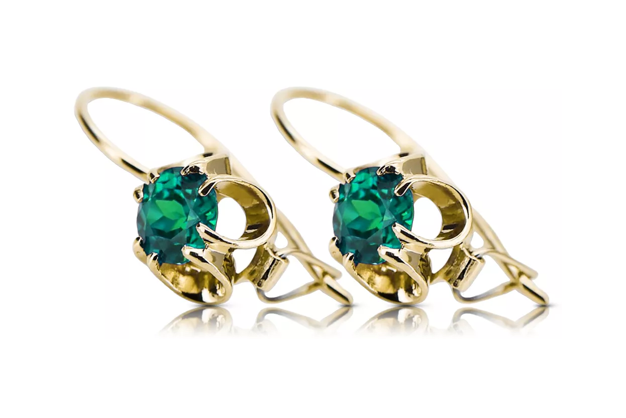 Or jaune 14 carats 585 Emerald des boucles d'oreilles vec035y-em Russe Soviétique URSS Artisanat vintage Art Deco style
