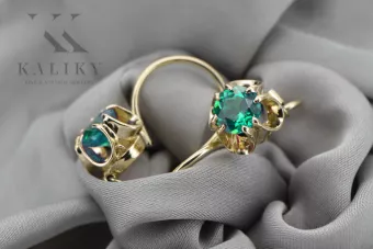 14k žluté zlato 585 Emerald náušnice vec035y-em Russian Soviet USSR Vintage style Art Deco style