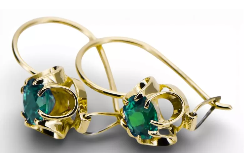 Or jaune 14 carats 585 Emerald des boucles d'oreilles vec035y-em Russe Soviétique URSS Artisanat vintage Art Deco style