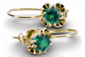 Kolczyki z żółtego 14k złota 585 z Szmaragdem vec035y-em Sowiecki styl Vintage unikatowe Art Deco