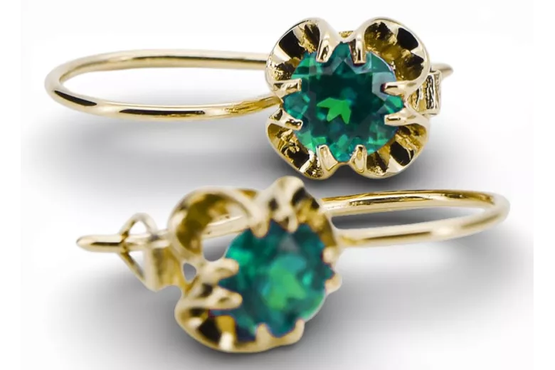 14 Karat Gelbgold 585 Emerald ohrringe vec035y-em Russisch Sowjetisch UdSSR Vintage Handwerk Art Deco style
