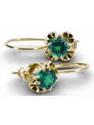 Or jaune 14 carats 585 Emerald des boucles d'oreilles vec035y-em Russe Soviétique URSS Artisanat vintage Art Deco style