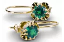Yellow 14k gold 585 Emerald earrings vec035y-em Russian Soviet USSR Vintage craft Art Deco style