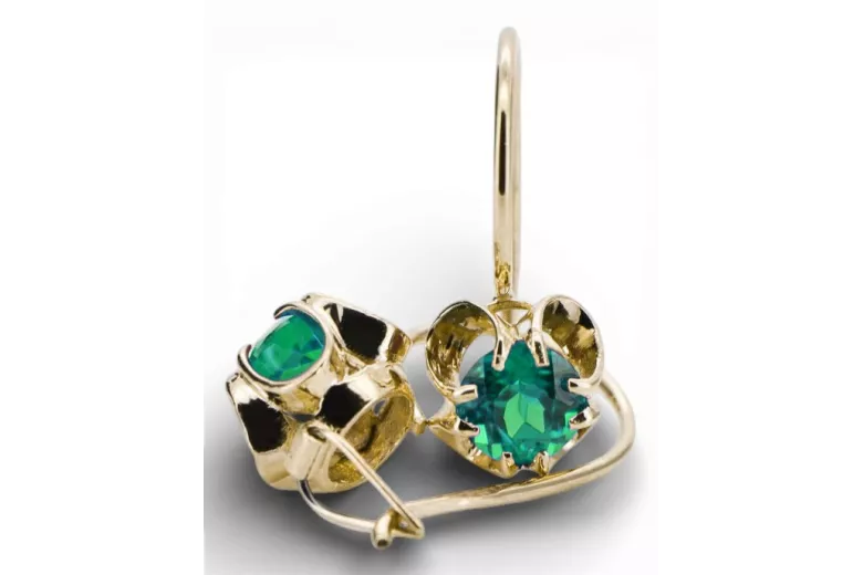 14k žlté zlato 585 Emerald náušnice vec035y-em Russian Soviet USSR Vintage style Art Deco style