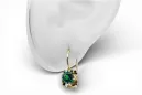 Yellow 14k gold 585 Emerald earrings vec035y-em Russian Soviet USSR Vintage craft Art Deco style