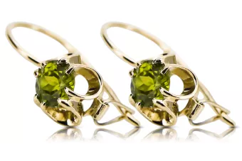 Yellow 14k gold 585 Yellow Peridot earrings vec035y-yp Russian Soviet USSR Vintage craft Art Deco style