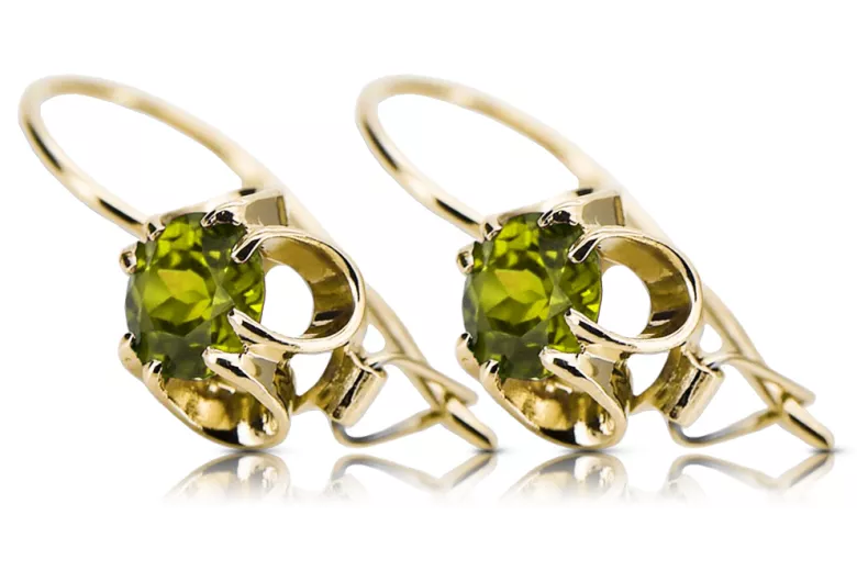 Yellow 14k gold 585 Yellow Peridot earrings vec035y-yp Russian Soviet USSR Vintage craft Art Deco style