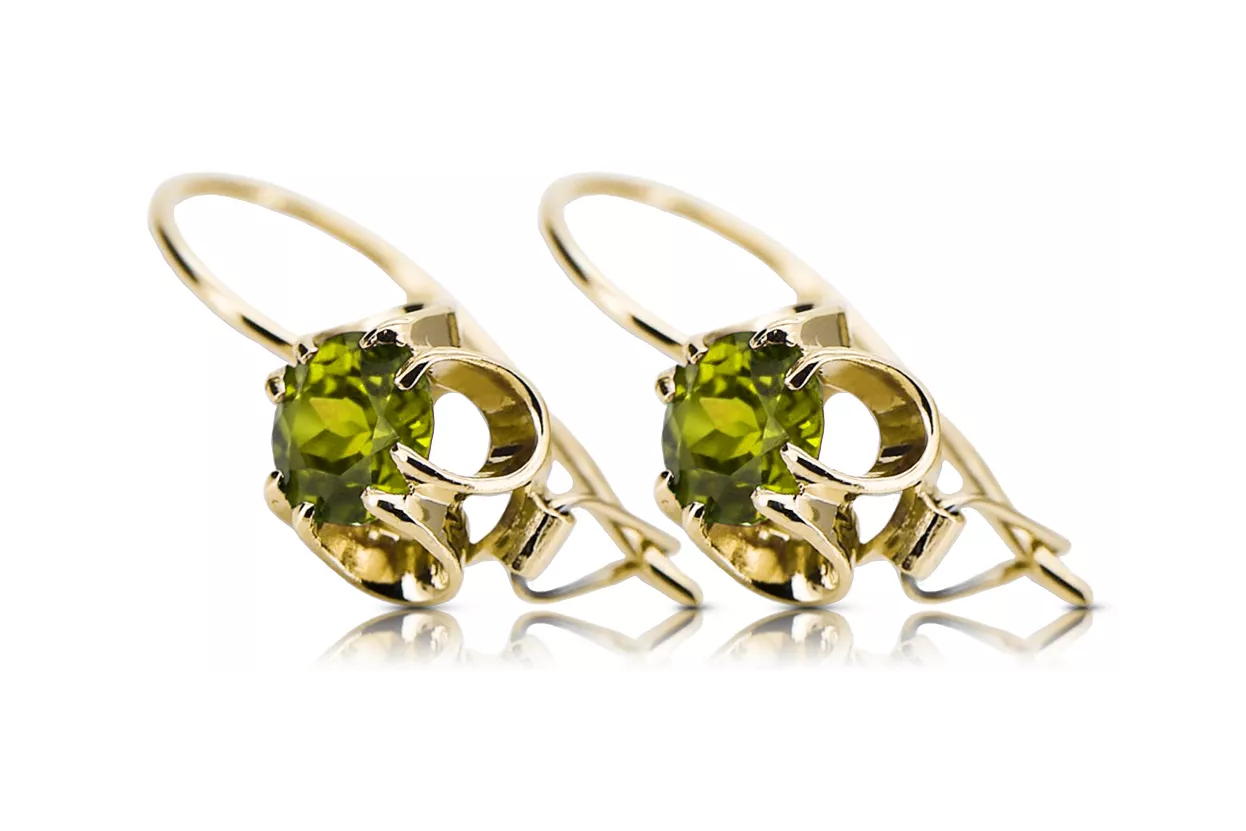 Yellow 14k gold 585 Yellow Peridot earrings vec035y-yp Russian Soviet USSR Vintage craft Art Deco style