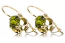 Oro amarillo de 14 quilates 585 Yellow Peridot pendientes vec035y-yp Ruso Soviético URSS Estilo vintage Art Deco style