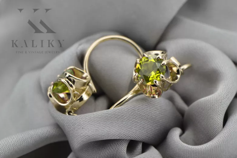 14-ка/желтое золото 585 Yellow Peridot Серьги vec035y-yp Русский Советский СССР Винтаж украшения Ар-деко style Art Deco