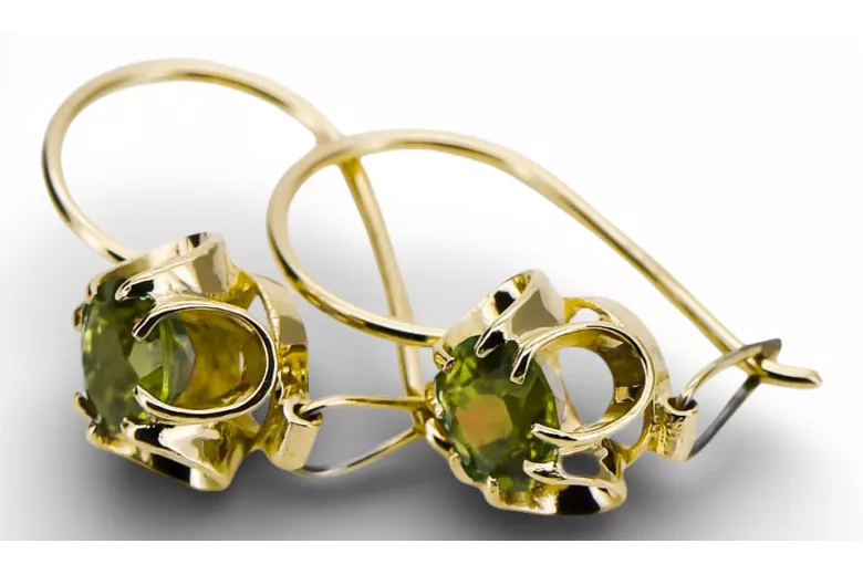 14 Karat Gelbgold 585 Yellow Peridot ohrringe vec035y-yp Russisch Sowjetisch UdSSR Vintage Schmuck Art Deco style
