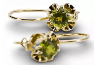 Or jaune 14 carats 585 Yellow Peridot des boucles d'oreilles vec035y-yp Russe Soviétique URSS Bijoux vintage Art Deco style