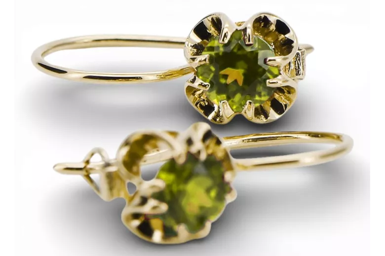 Yellow 14k gold 585 Yellow Peridot earrings vec035y-yp Russian Soviet USSR Vintage craft Art Deco style