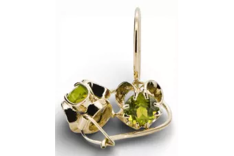 Oro amarillo de 14 quilates 585 Yellow Peridot pendientes vec035y-yp Ruso Soviético URSS Estilo vintage Art Deco style