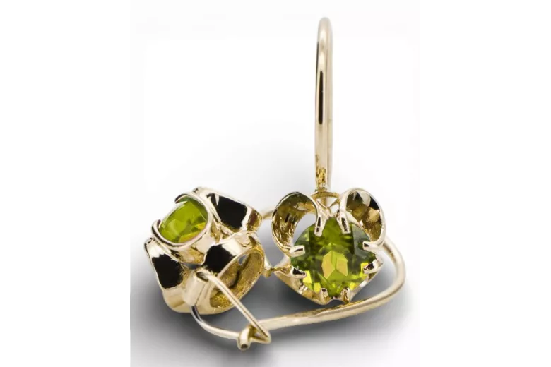 14 Karat Gelbgold 585 Yellow Peridot ohrringe vec035y-yp Russisch Sowjetisch UdSSR Vintage Schmuck Art Deco style