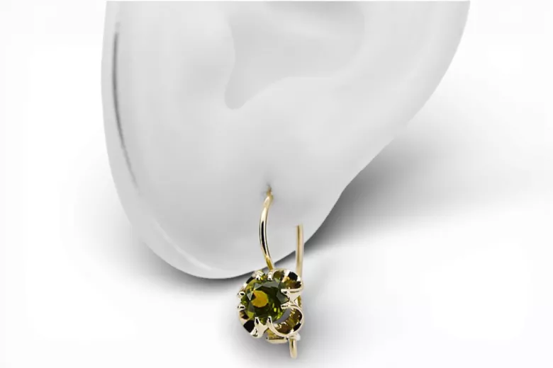 14k κίτρινο χρυσό 585 Yellow Peridot Σκουλαρίκια vec035y-yp Russian Soviet USSR Vintage craft Art Deco style