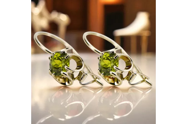 14k geltonas auksas 585 Yellow Peridot auskarai vec035y-yp Rusų Tarybinis TSRS Vintage Art Deco style Rusiškas SSRS sovietinis s