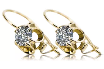 Or jaune 14 carats 585 Zircon des boucles d'oreilles vec035y-zi Russe Soviétique URSS Style vintage Art Deco style