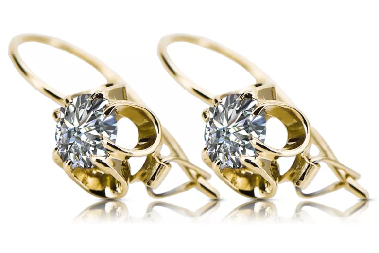 Or jaune 14 carats 585 Zircon des boucles d'oreilles vec035y-zi Russe Soviétique URSS Style vintage Art Deco style