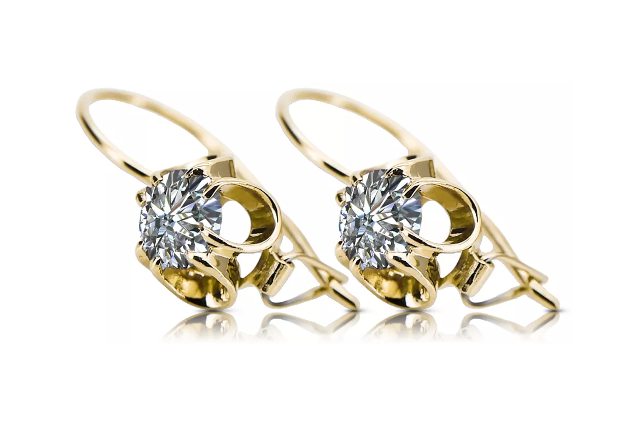 Yellow 14k gold 585 Zircon earrings vec035y-zi Russian Soviet USSR Vintage Jewelry Art Deco style
