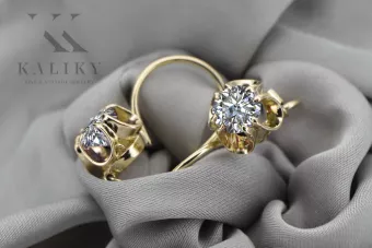 14k geltonas auksas 585 Zircon auskarai vec035y-zi Rusų Tarybinis TSRS Vintažiniai amatai Art Deco style Rusiškas sovietinis SSR