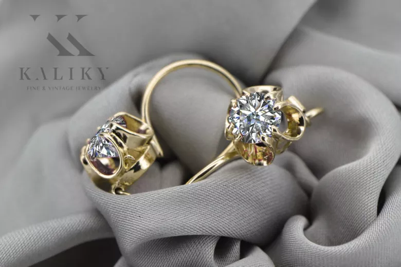 14 Karat Gelbgold 585 Zircon ohrringe vec035y-zi Russisch Sowjetisch UdSSR Vintage Art Deco style