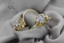 Or jaune 14 carats 585 Zircon des boucles d'oreilles vec035y-zi Russe Soviétique URSS Style vintage Art Deco style