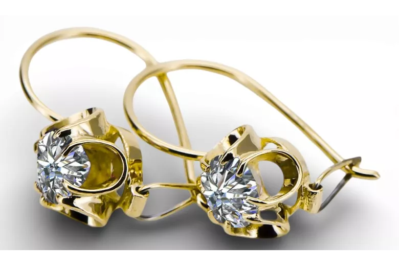 Aur galben 14K 585 Zircon cercei vec035y-zi Rusesc Sovietic URSS Stil Vintage Art Deco style