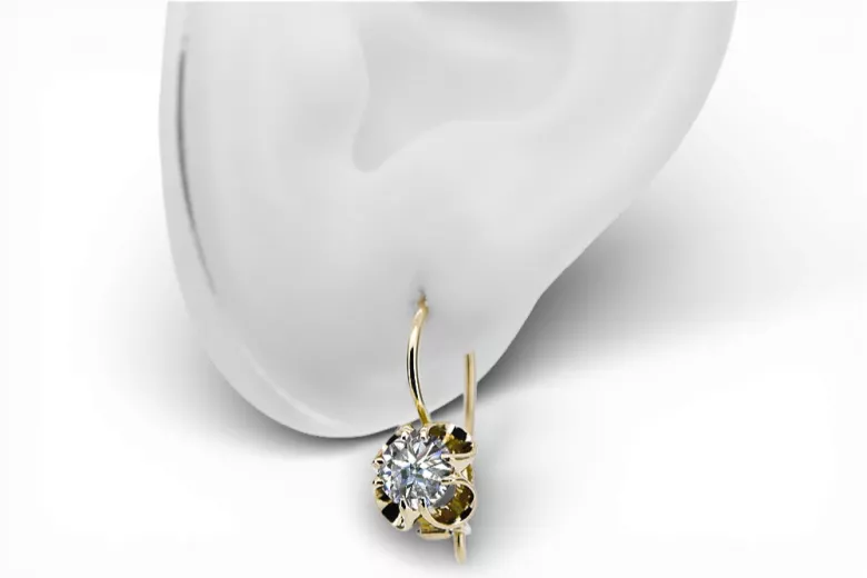 Aur galben 14K 585 Zircon cercei vec035y-zi Rusesc Sovietic URSS Stil Vintage Art Deco style