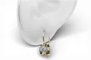 Or jaune 14 carats 585 Zircon des boucles d'oreilles vec035y-zi Russe Soviétique URSS Style vintage Art Deco style