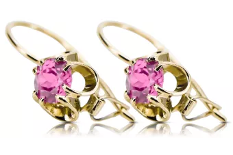Or jaune 14 carats 585 Amethyst des boucles d'oreilles vec035y-am Russe Soviétique URSS Style vintage Art Deco style