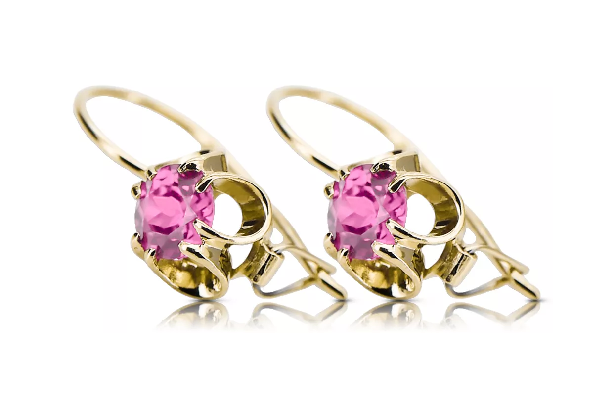 14K жълто злато 585 Amethyst Обеци vec035y-am Руски Съветски СССР Винтидж бижута Ар-деко style Art Deco