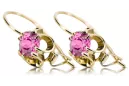 Or jaune 14 carats 585 Amethyst des boucles d'oreilles vec035y-am Russe Soviétique URSS Style vintage Art Deco style