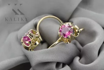 Aur galben 14K 585 Amethyst cercei vec035y-am Rusesc Sovietic URSS Vintage Art Deco style