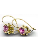 Or jaune 14 carats 585 Amethyst des boucles d'oreilles vec035y-am Russe Soviétique URSS Style vintage Art Deco style