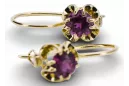 Yellow 14k gold 585 Amethyst earrings vec035y-am Russian Soviet USSR Vintage Art Deco style