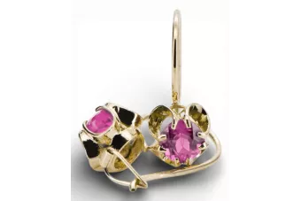 14k žluté zlato 585 Amethyst náušnice vec035y-am Russian Soviet USSR Vintage Jewlery Art Deco style