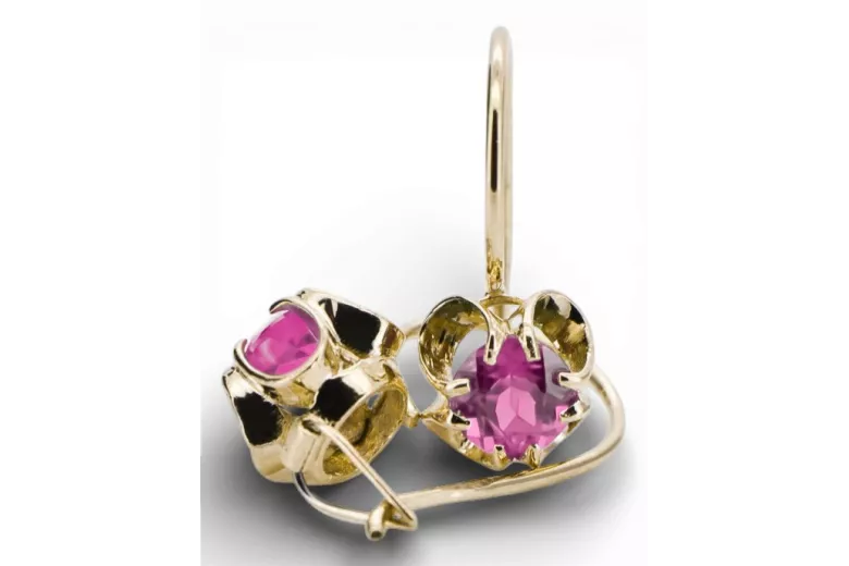 14 Karat Gelbgold 585 Amethyst ohrringe vec035y-am Russisch Sowjetisch UdSSR Vintage Schmuck Art Deco style