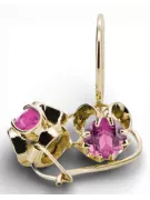 Or jaune 14 carats 585 Amethyst des boucles d'oreilles vec035y-am Russe Soviétique URSS Style vintage Art Deco style