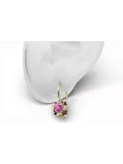 Oro amarillo de 14 quilates 585 Amethyst pendientes vec035y-am Ruso Soviético URSS Artesanía vintage Art Deco style
