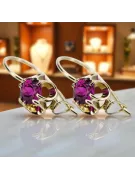 Oro amarillo de 14 quilates 585 Amethyst pendientes vec035y-am Ruso Soviético URSS Artesanía vintage Art Deco style