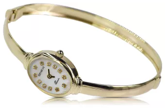 Italienische gelbe Damenuhr Geneve aus 14 Karat 585er Gold Lady Gift lw014y