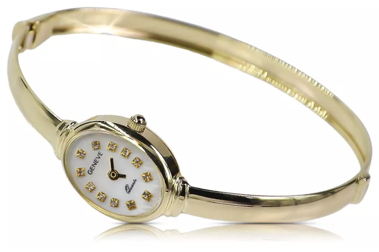 Italienische gelbe Damenuhr Geneve aus 14 Karat 585er Gold Lady Gift lw014y