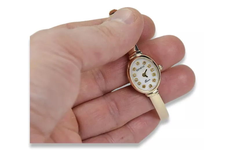 Italienische gelbe Damenuhr Geneve aus 14 Karat 585er Gold Lady Gift lw014y