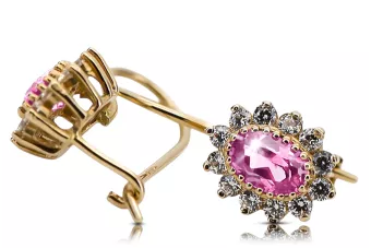 Žltá 14K zlatá ametyst princezná náušnice cek 026Y ruský sovietsky vintage remeslá art deco štýl