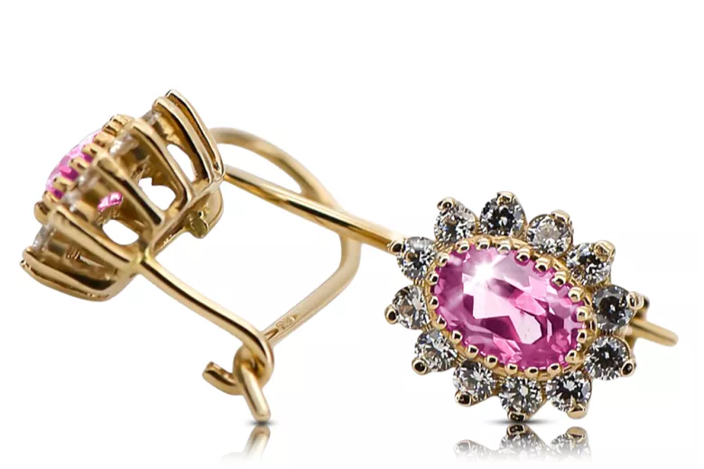 Yellow 14k gold Amethyst Princess earrings cec026y Russian Soviet Vintage craft Art Deco style