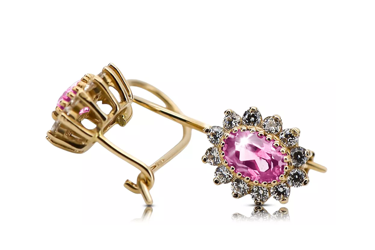 Yellow 14k gold Amethyst Princess earrings cec026y Russian Soviet Vintage craft Art Deco style