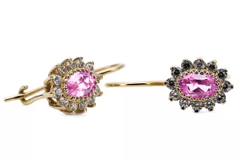 Žltá 14K zlatá ametyst princezná náušnice cek 026Y ruský sovietsky vintage remeslá art deco štýl