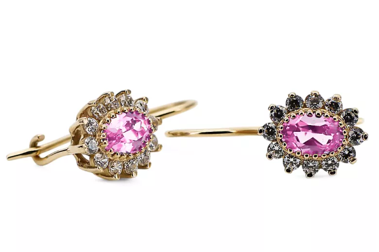 Yellow 14k gold Amethyst Princess earrings cec026y Russian Soviet Vintage craft Art Deco style