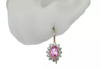 Žltá 14K zlatá ametyst princezná náušnice cek 026Y ruský sovietsky vintage remeslá art deco štýl